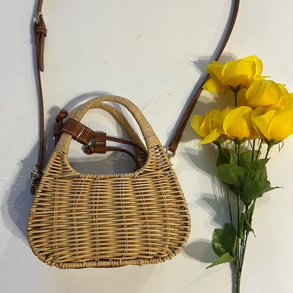 Zara Handbags - Zara Tan Woven Crossbody Bag with Adjustable Strap